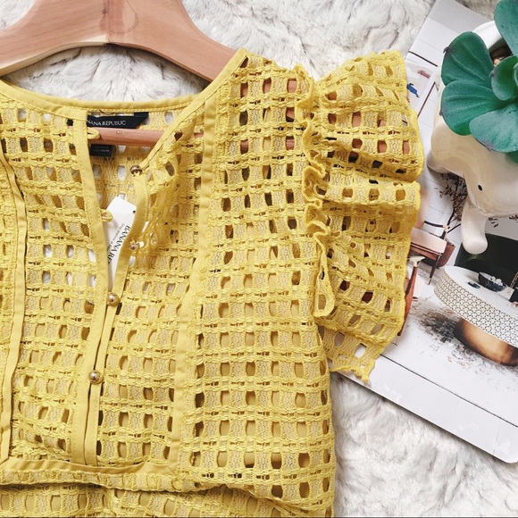 Banana Republic Tops - Banana Republic Yellow Eyelet Lace Ruffle Top
